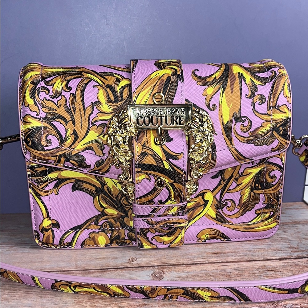 Versace Jeans Collection Vegan Leather Pink and Gold Crossbody Bag